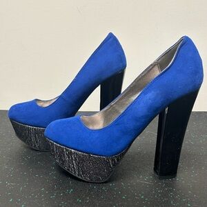 Qupid Cobalt Blue and Black Chunky Heels , Size 9